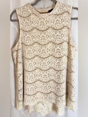 Rose & Olive Ivory Lace Sleeveless Top Size Large Romantic Boho Blouse
